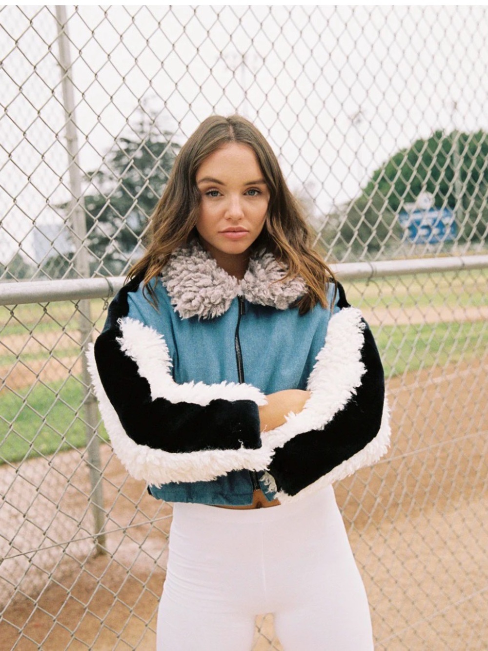 Teddy Crop Jean Jacket with Contrast Faux-Shearling